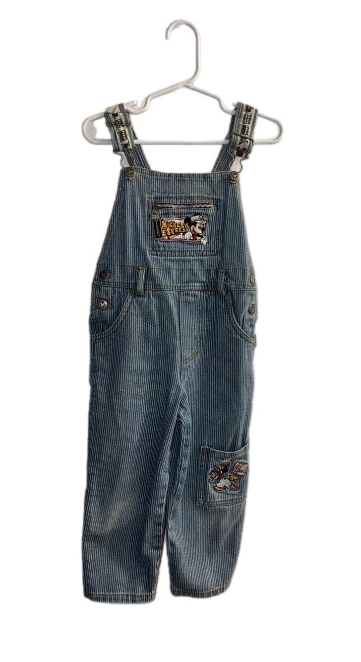 Vintage Disney Mickey's Express railroad stripe denim overalls in size 3T
